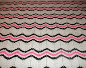 White, Black and Bright Pink Chevron Blanket
