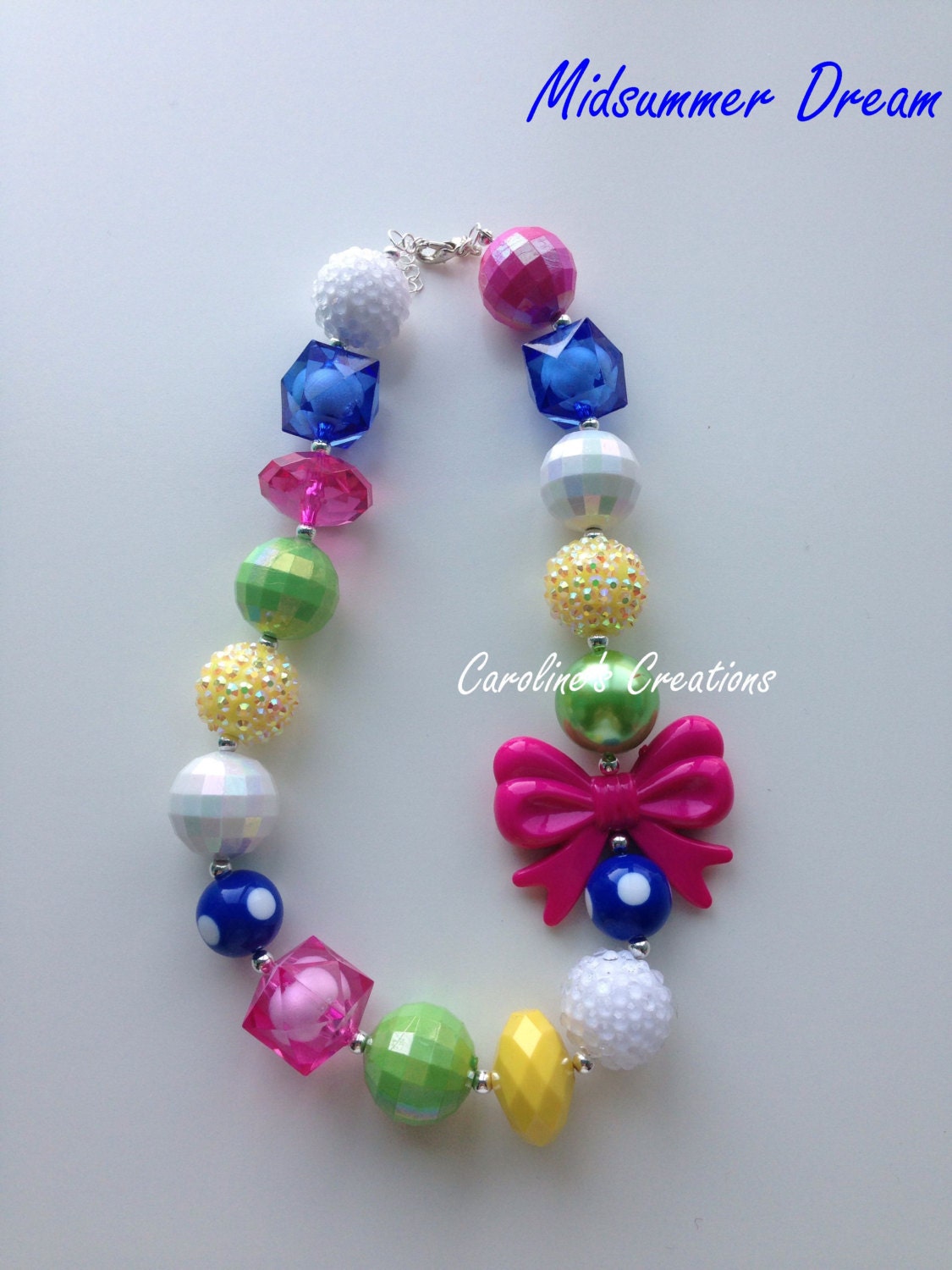 Fuschia Bow Sparkle Colorful Girl's Chunky Necklace B4G1 Free