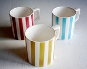 vintage ceramic mugs, set of 3 striped cups, possibly Holt Howard