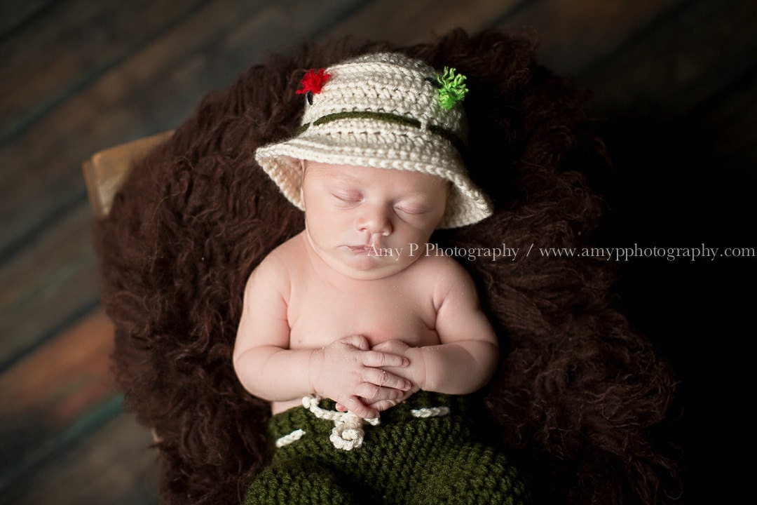 On Sale Newborn Fishing Hat and Pants, Photo Prop Hat and Pants