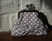 Clutch - Coin Purse - Grey with Yellow Lining Polka Dot with Bow