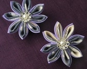 Kanzashi Kimono Fabric Flower - Set of 2 Hairclip - Lilac and Grey