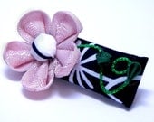 Pink and Navy Blue Floral Kanzashi Barrette,Flower Hair Clip