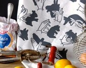 Tea Towel kitchen towel Shadow Hands design original Grey screen print linen tea towel dish cloth