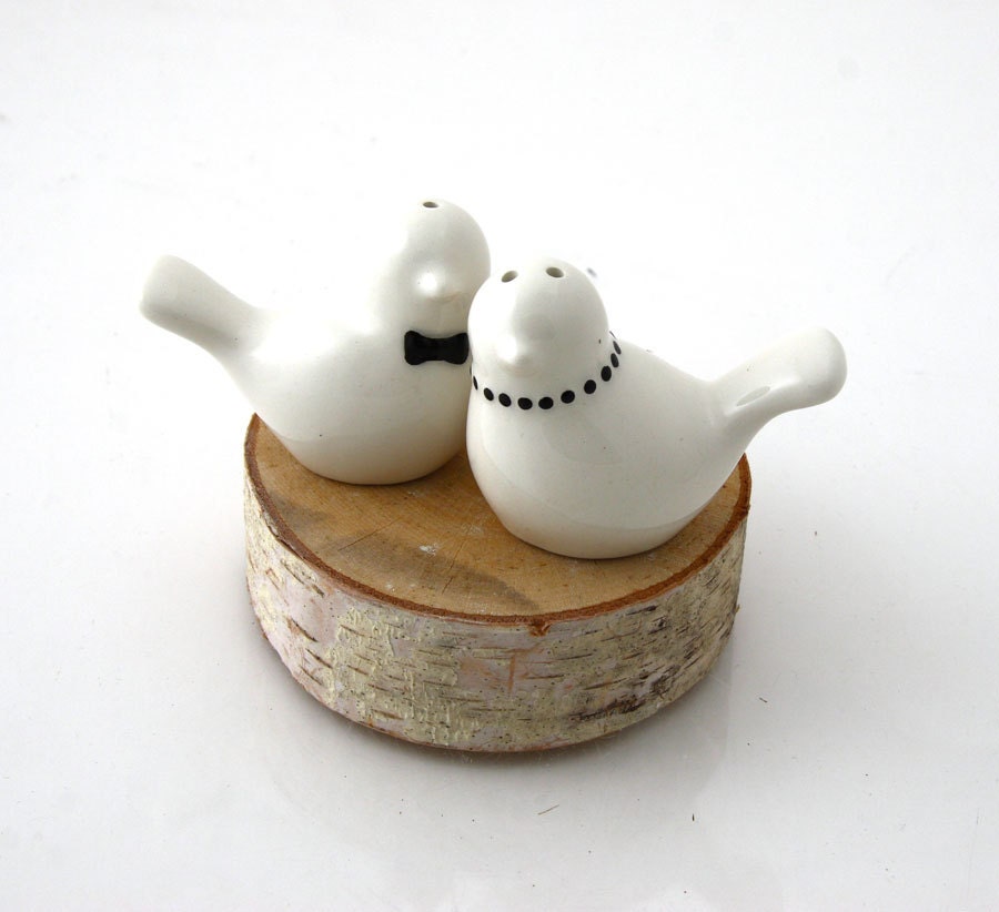 wedding lovebird salt and pepper shakers in white or black