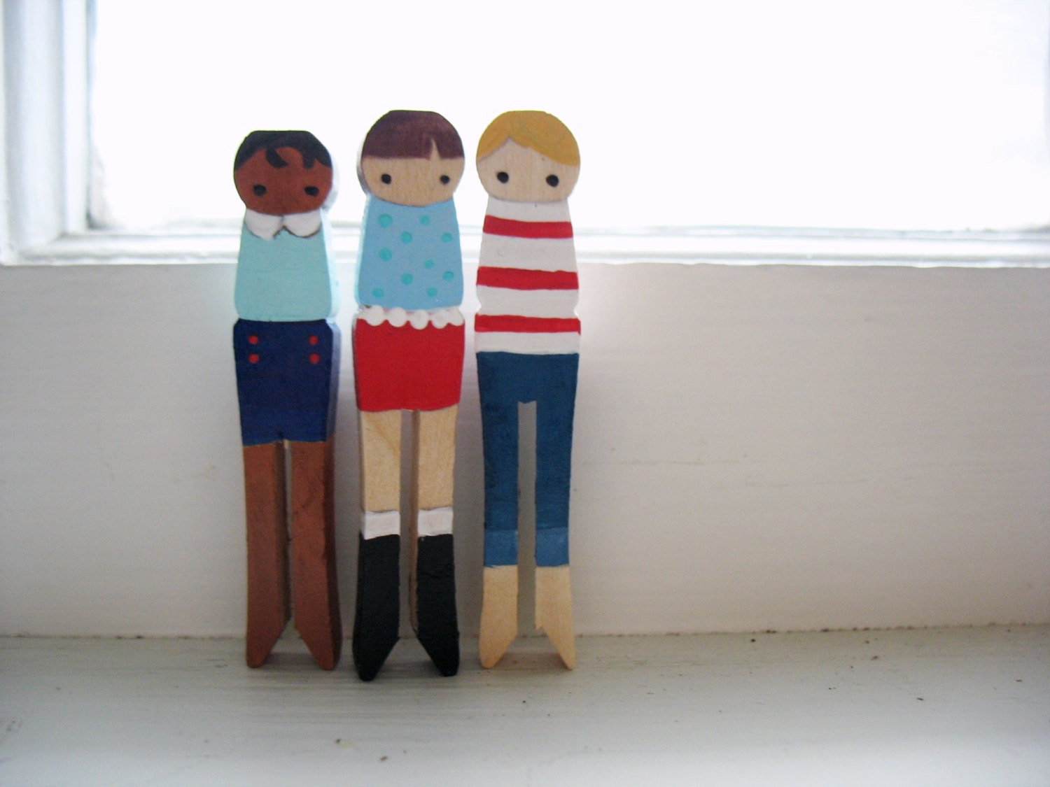 handmade wooden folk art miNi clothespins brooches  ... sailor girls