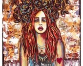 She wears her heart on her sleeve fine art print of a painting by Lisa Ferrante