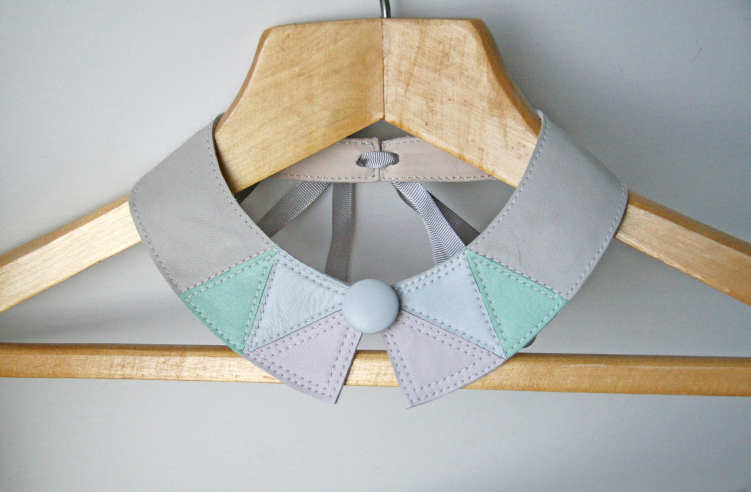 Triangles Necklace Pastel Color Block Leather Collar Bib Necklace Peter Pan Detachable Collar Art Deco