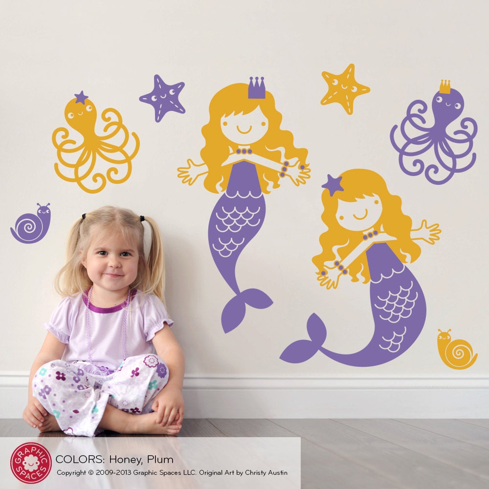 Nursery Mermaid Wall Decals & Ocean Friends Twin Pack (Set of 2)
