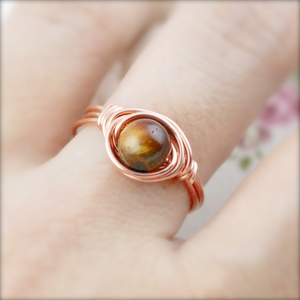 Wealth and Courage - tiger eye wrapped ring (SR)