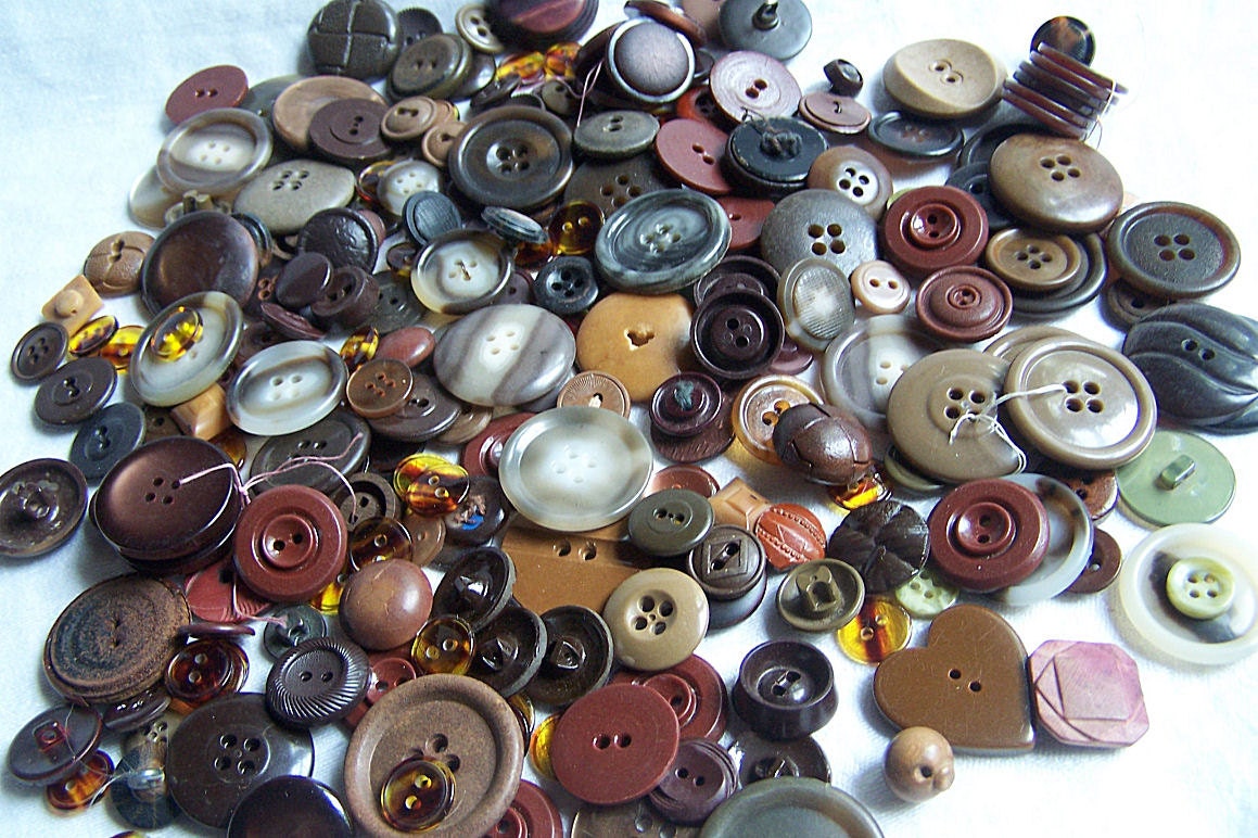 Over 225 Vintage Brown, Green, Tan and Burgandy Buttons