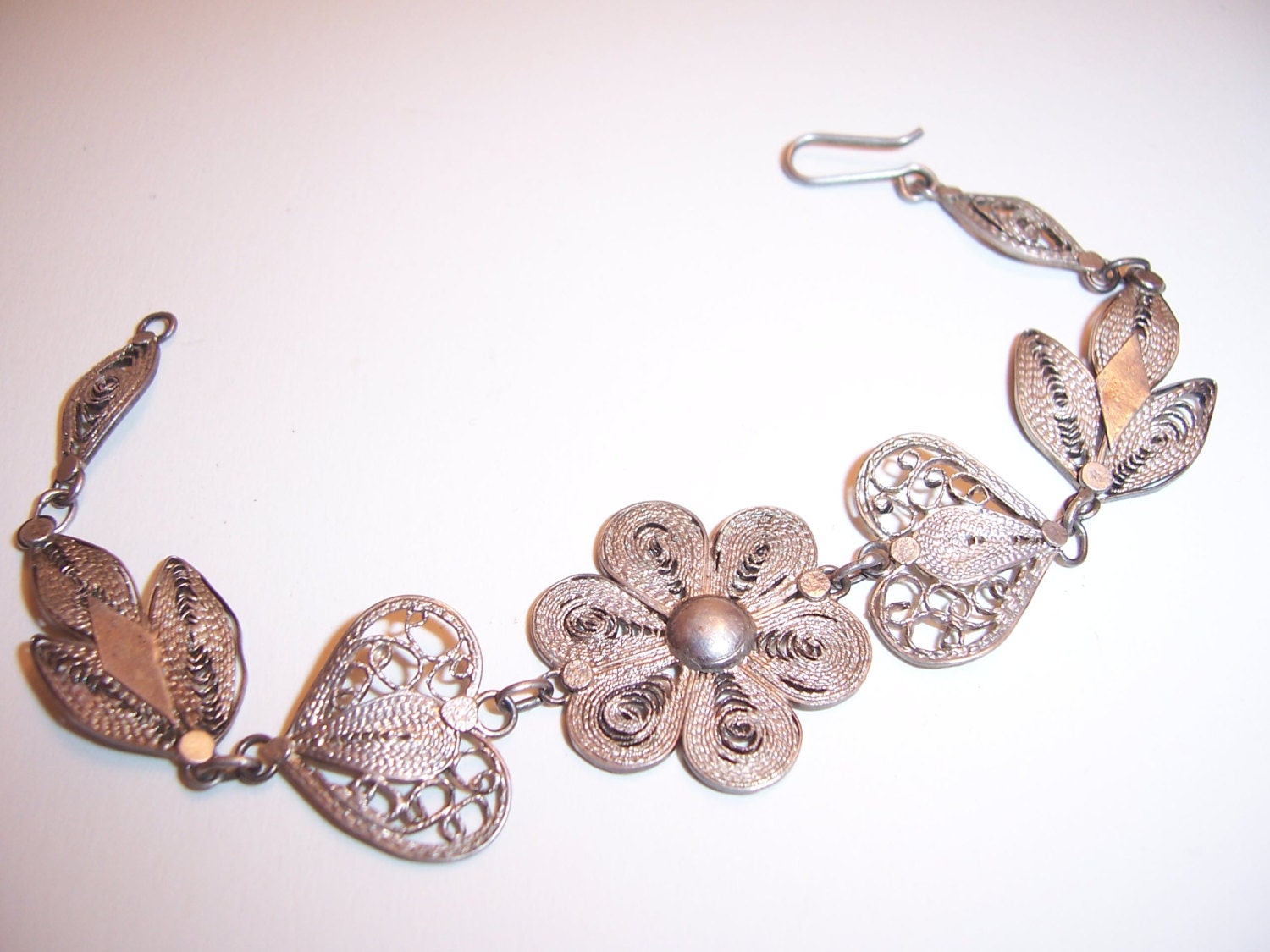 Vintage Silver Filigree Flower Bracelet