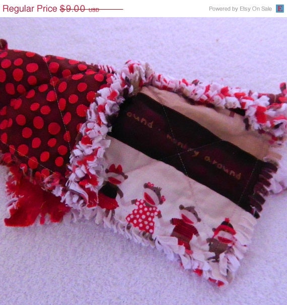SALE Sock Monkey Rag Baby Quilt - Red & Brown