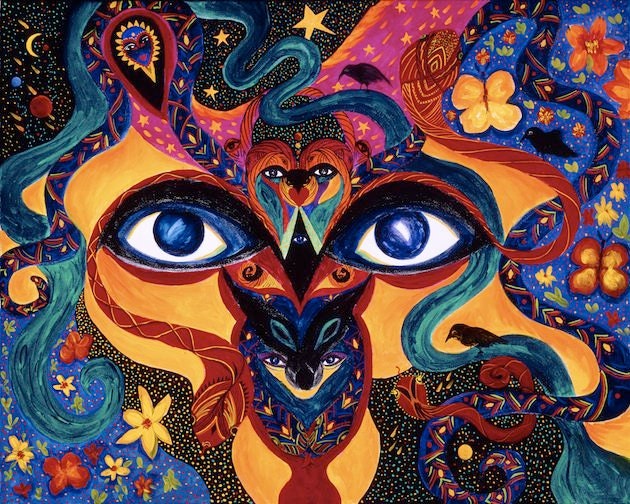 The All Seeing, Abstract Fantasy Portrait with Snakes, Crows, Flowers,  Original Acrylic Painting by Marina Petro