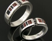 Dinosaur Bone Wedding Ring Set with Black Diamonds and Onyx