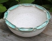 Ceramic Serving - Centerpiece Bowl - Honeycomb Bowl - Fruit Bowl - Matt Cream and Antique Turquoise IN STOCK