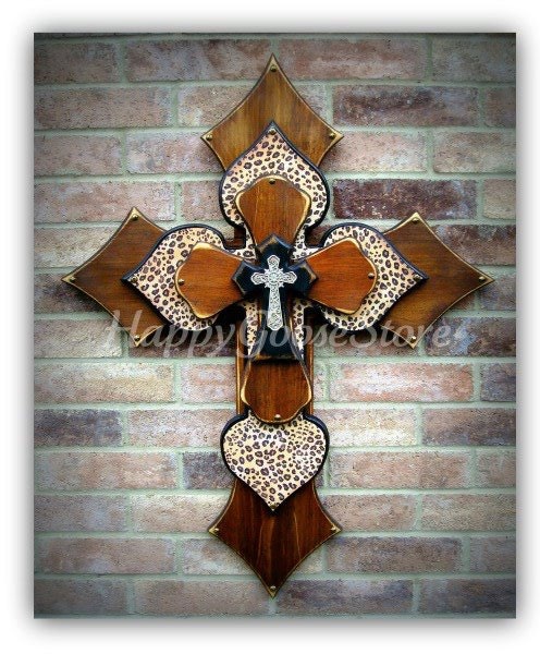 X-Large Wall CROSS - 4 layers - Stain & Leopard
