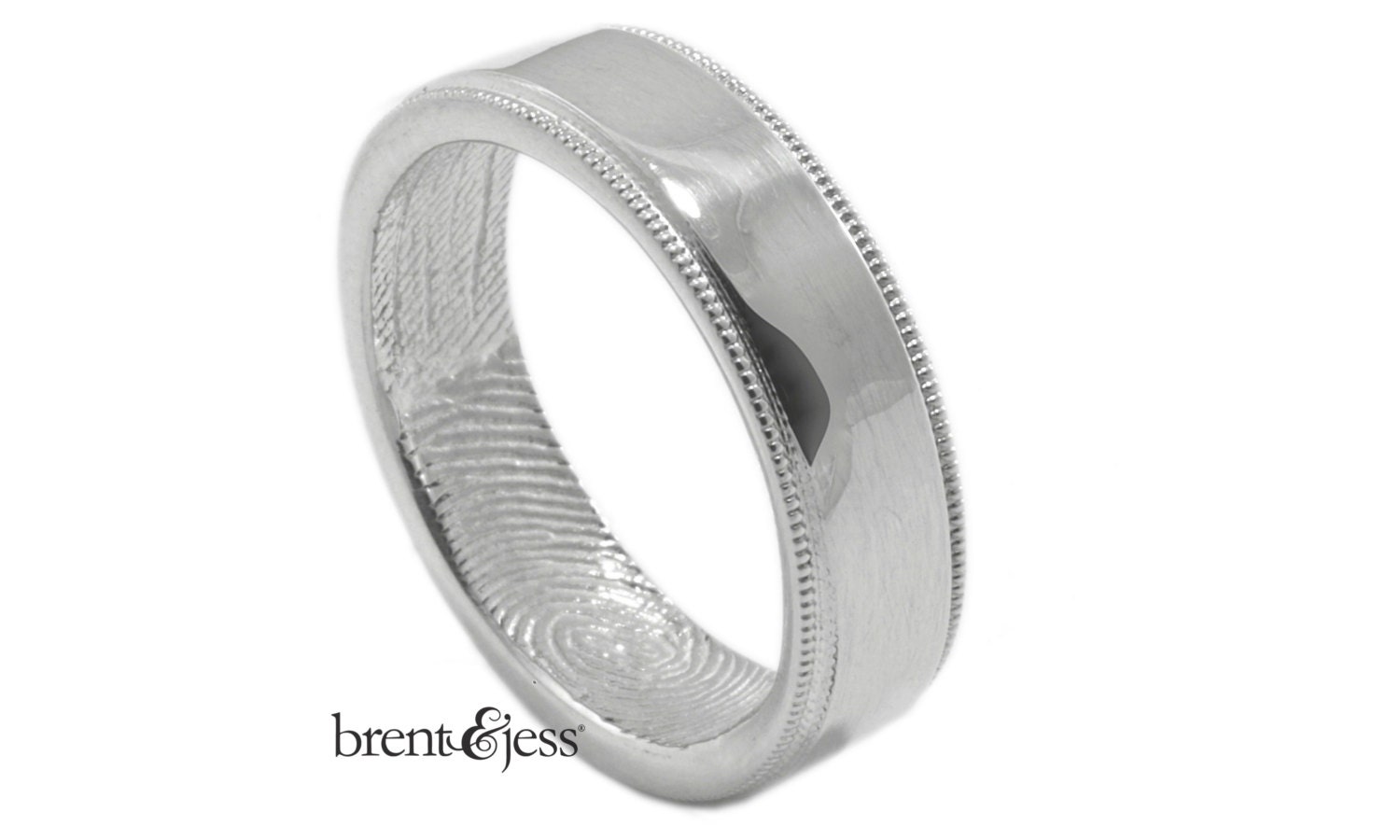Traditional milgrain edge fingerprint wedding band in sterling