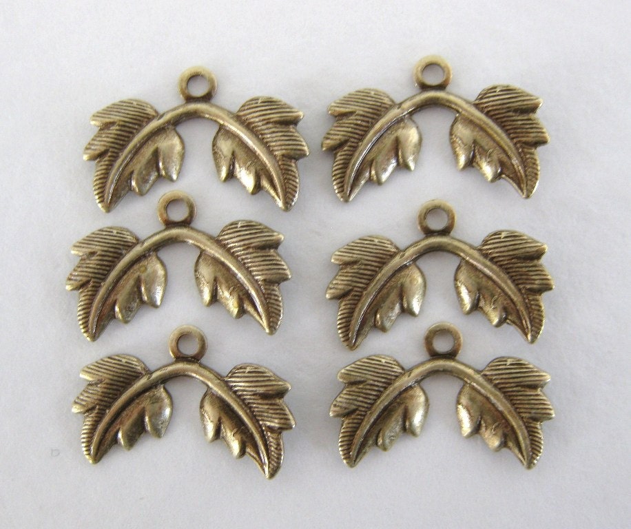 Antiqued Brass Ox Charm Double Leaf Drop Leaves Stamping 14x10mm chm0186 (6)