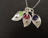 New for Mother's Day THREE Calla Lily Initial Charms - Mothers Necklace - Sterling Silver - Handstamped Necklace
