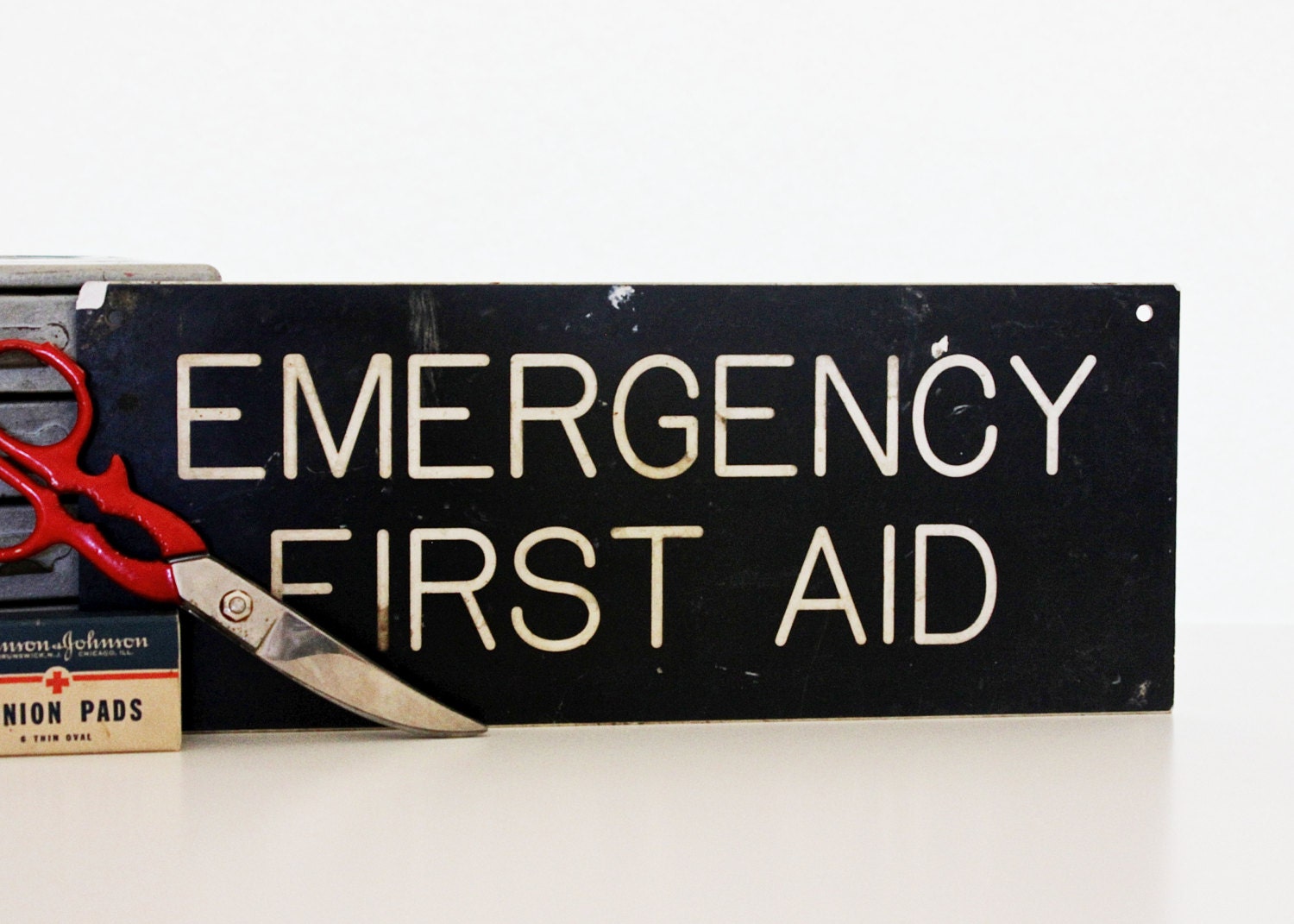 Emergency - Vintage Sign - First Aid - Medical - Black and White - Home Decor - Outdoors - Camping - Adventure