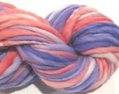 thick n thin merino handspun yarn Baby Soft 60 yards pink purple hand dyed merino wool top Waldorf doll hair