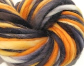 Thick and Thin Yarn, Happy Halloween 60 yds bulky handspun yarn, black orange yarn, hand dyed merino wool, Waldorf doll hair