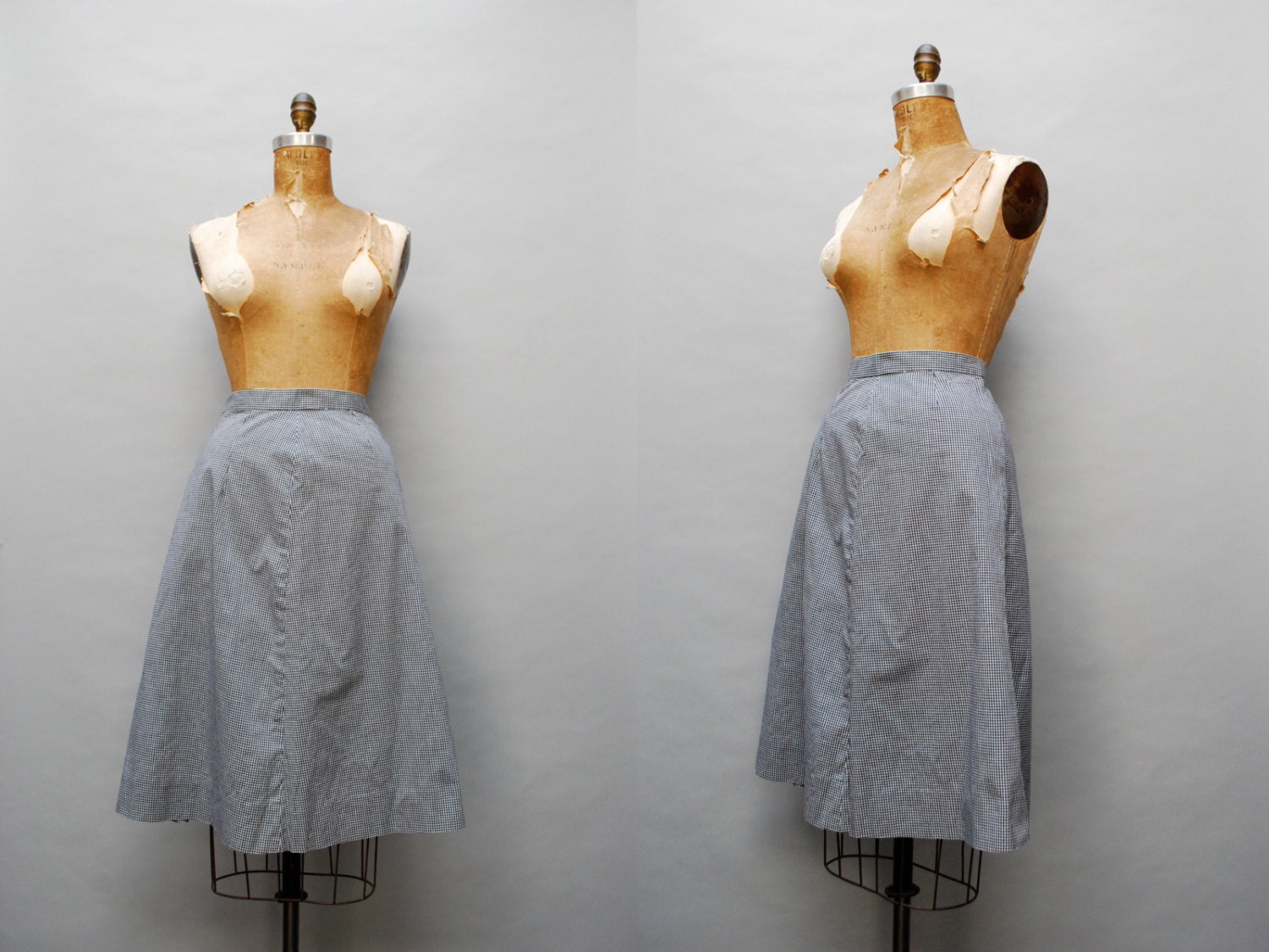 vintage 1950s gingham skirt with high waist