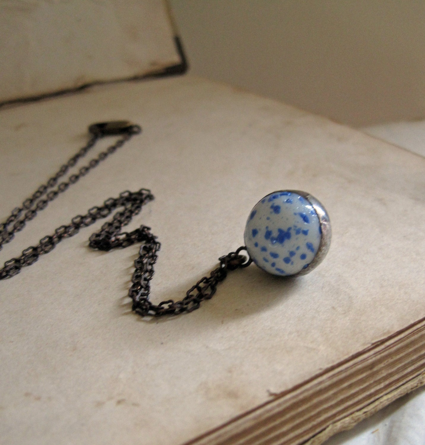 Blue Spot Vintage Marble Necklace Marble Jewelry