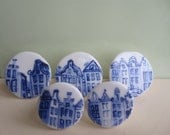 Hand painted  Blue and white Delft-ware Porcelain Cocktail Ring - Dutch Canal Houses