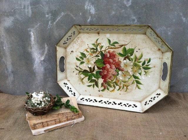 Vintage Tole - Toleware - Shabby French Country - Rusty Architectural Metal Tray - Chic Display