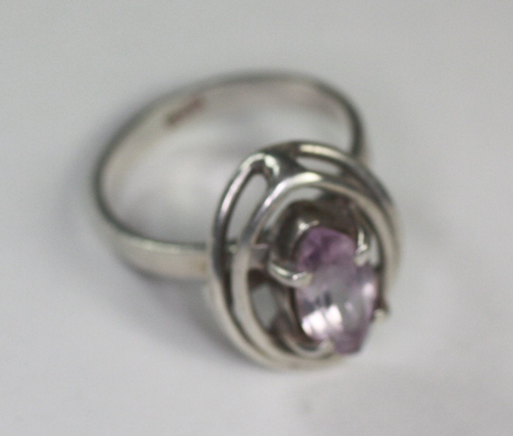 Vintage Sterling and Amethyst Ring Modernist