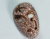 Vintage Face Mask Pin Brooch Rhinestones Gold and Silver Tone