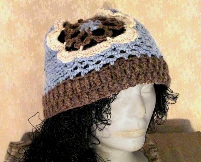 Filigree Granny wool Beanie - Lacy Open Chain Mesh ribbed Brim 100% wool - Unique Eco Fashion hat