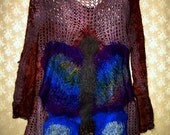 OOAK Crochet Cotton & Nuno Felted Jacket Cardigan - Lacy Warm Light - Eco Friendly recycled repurposed upcycled - Handmade Felt Garments
