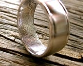 Hand Made Finger Print Wedding or Anniversary Band in 14K White Gold with Rounded Ring Profile and Edges Size 8.5/8mm