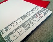 Birch Tree with Carved Red Heart Letterpress Love Note Card