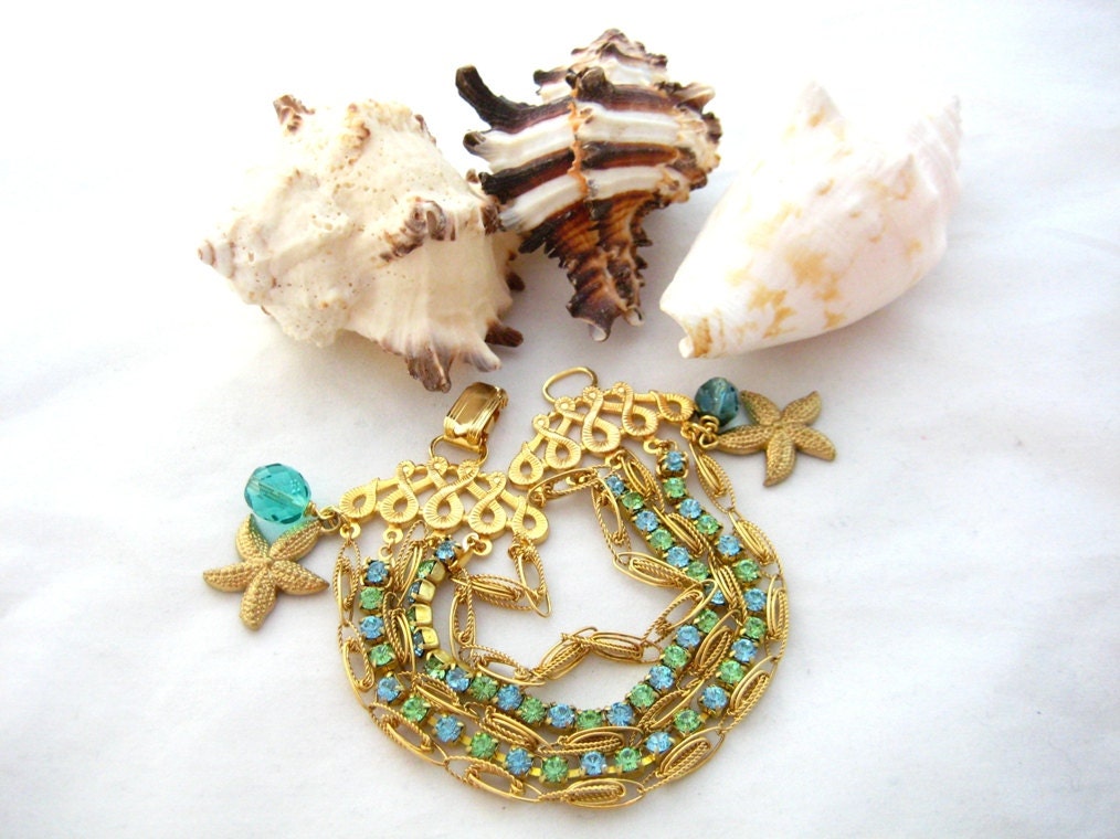 Summer Stars - Aqua Peridot Rhinestone Chain Bracelet
