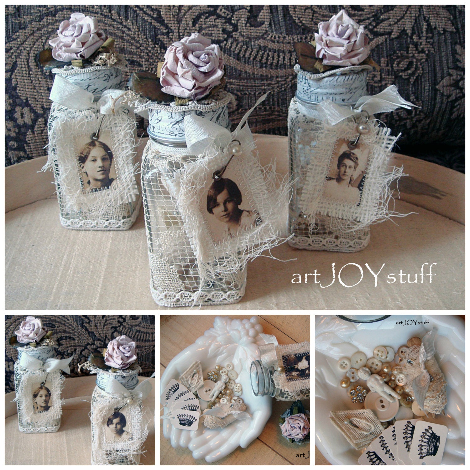 Lovely Altered Jar filled with Vintage French Inspiration - perfect for the altered artist - NO 469