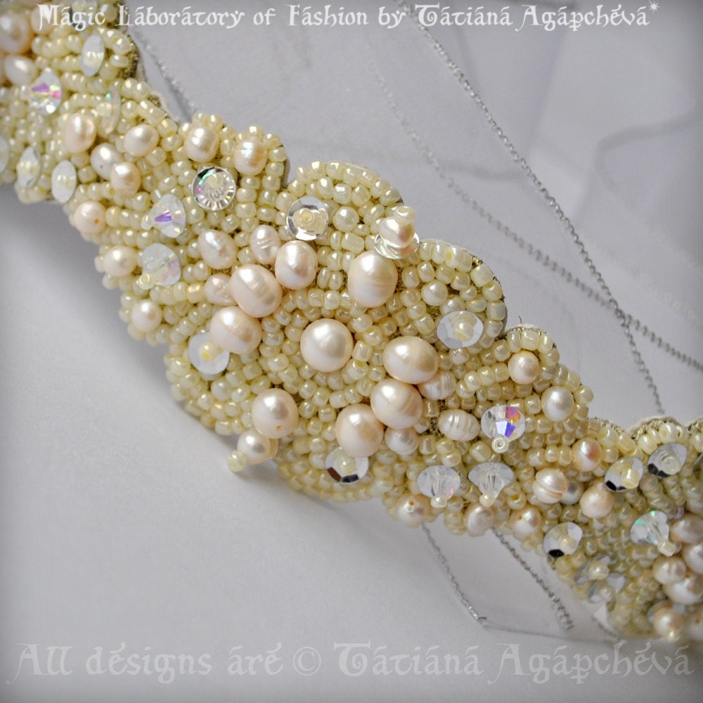 Sash, Belt, Wedding BAROCCO Beaded Bridal Gemstones Genuine Pearls Swarovski Jewel Luxury, 2013, TianaCHE