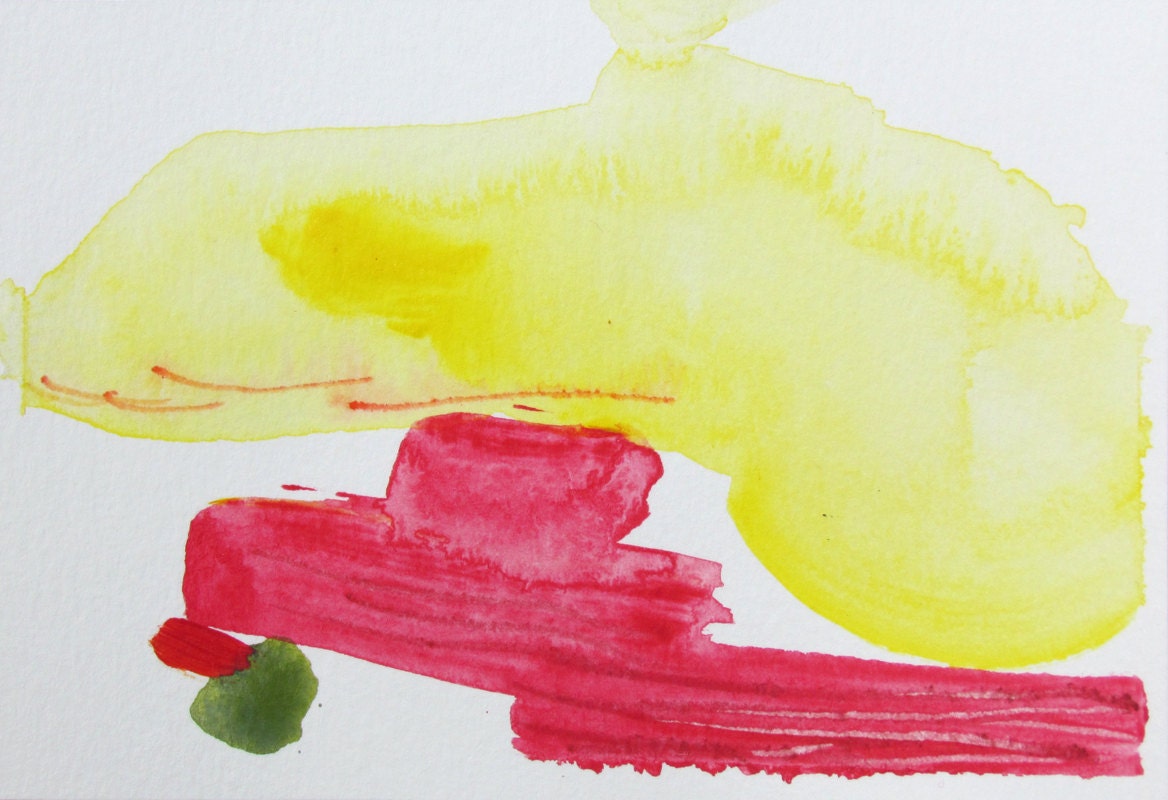 Expressive Minimal Landscape, pink, yellow, green 4 x 6"  ORIGINAL fine art -- "Painting 426"