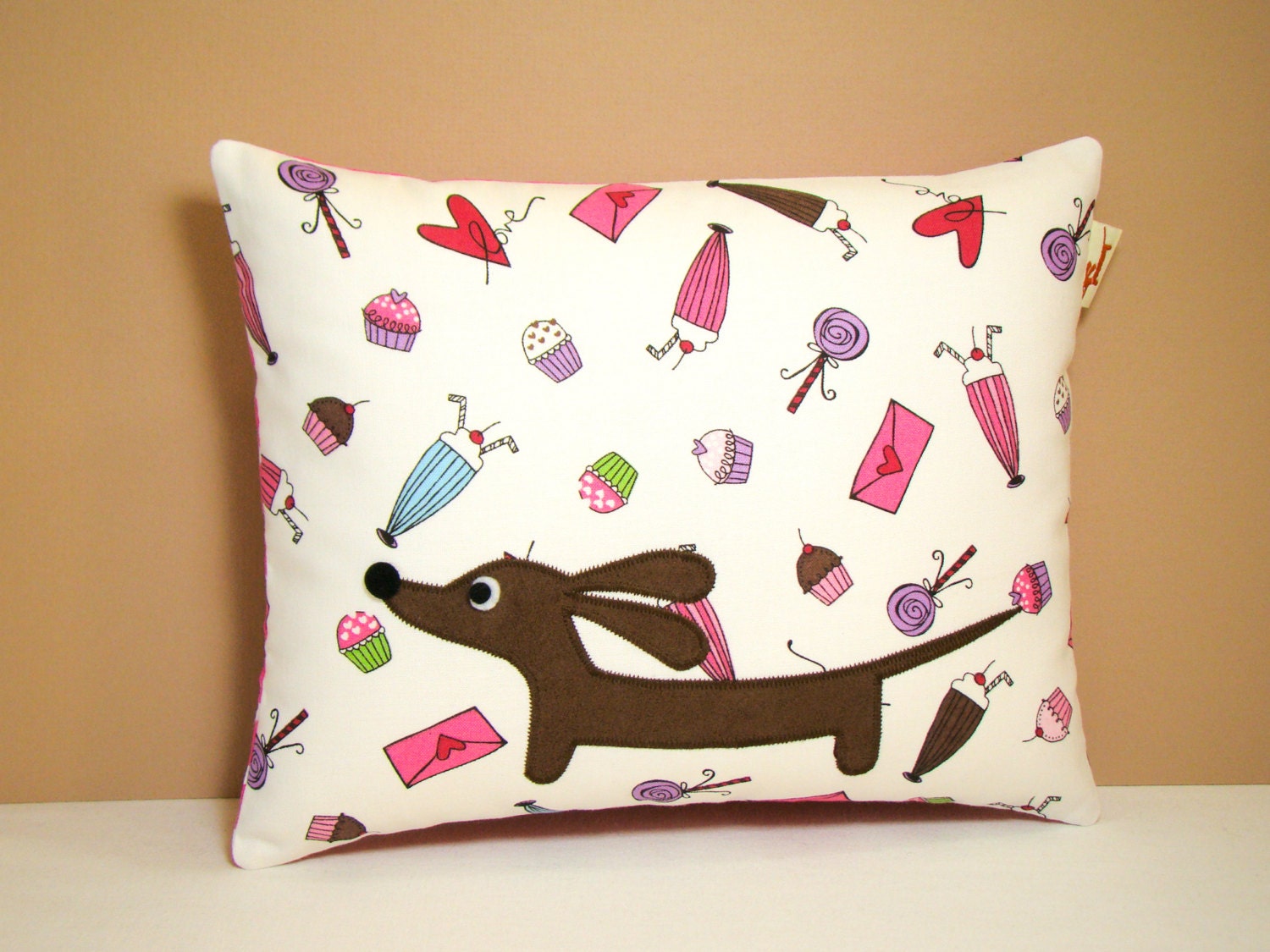 Doxie Dachshund Dog Pillow - Doxie in the Candy Shop