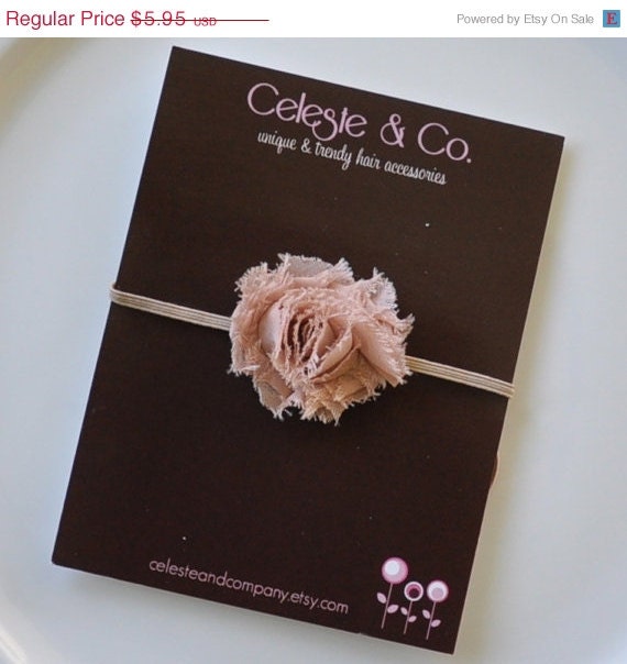 SPRING SALE Baby Headband - Infant Headband - Newborn/Toddler/Girl  - Taupe/Light Brown Mini Shabby Flower on Matching Thin Stretch Headban