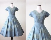 1950s dress - blue lace 50's dress