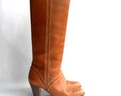 Vintage 9 West Tall Brown Leather Boots Womens Size 8.5 or 9