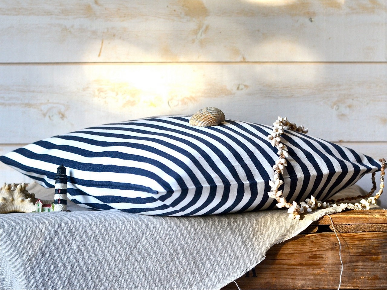 NAVY and white  Striped pillow cover nautical home decor pillow 16" x 16" Eco friendly Gift Under 50 stripe home