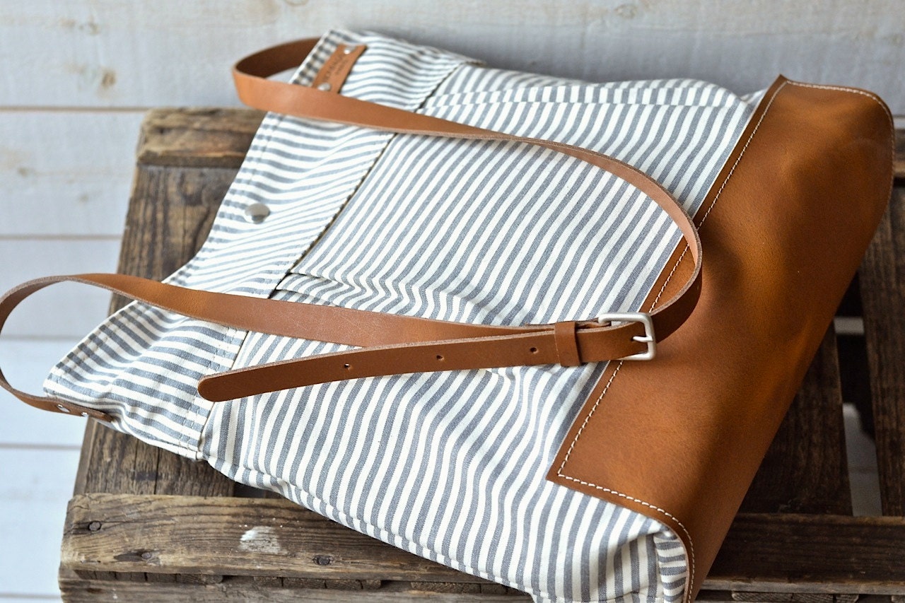 BEST SELLER Diaper bag / Messenger bag STOCKHOLM Gray  geometric nautical striped  Leather / Ikabags Featured on The Martha Stewart