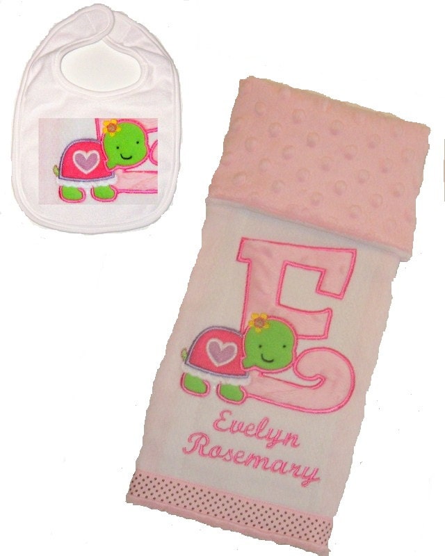 Personalized reversible burp cloth and bib set, custom made girl cloth diaper and bib, monogrammed elegant  baby gift, unique changing pad