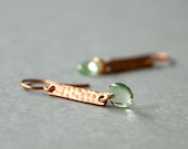 Peridot Green Lentil Earrings, Glass - Copper, Textured
