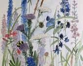 Garden Nature Art Watercolor Painting Botanical Wildflowers by Laurie Rohner.